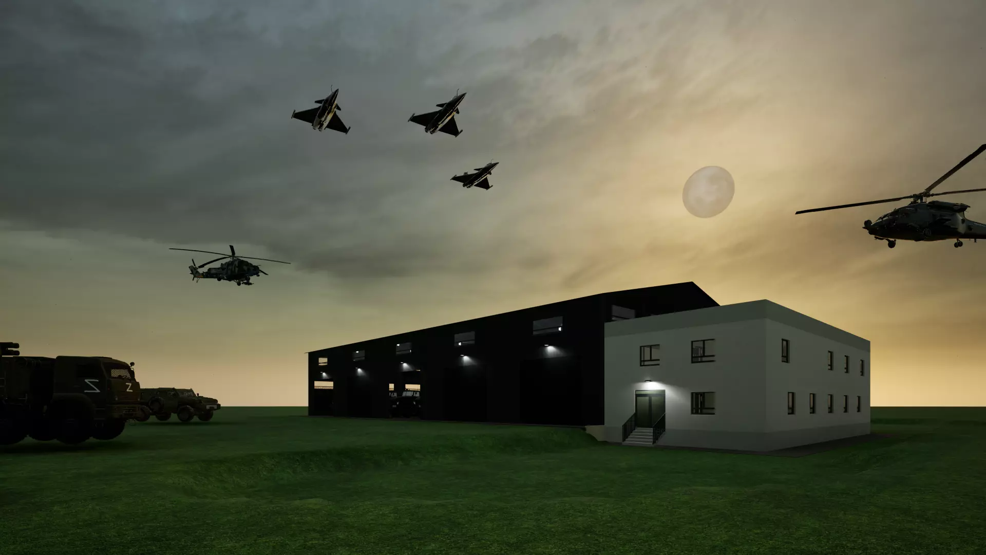 Military Base Vehicle Hangar Building Modular GameReady Low-poly 3D model