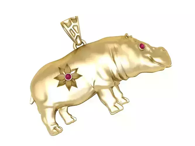 Ruby Hippo Spirit Pendant 3D Printable Jewelry Model