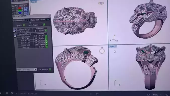 Pave Diamond Panther Head Ring 3D Model