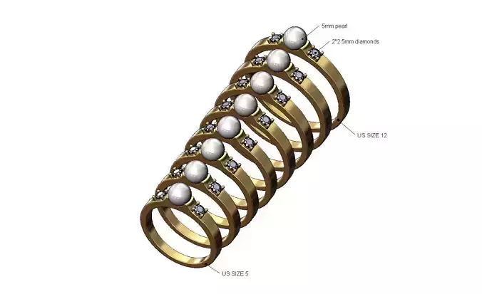 Diamond sides 5mm pearl setting ring US sizes 5to12
