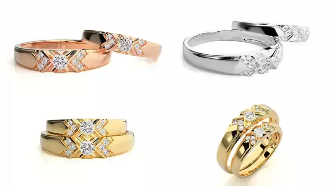 X-Pattern Diamond Ring Design Luxury Detailed Band 3DM and STL 