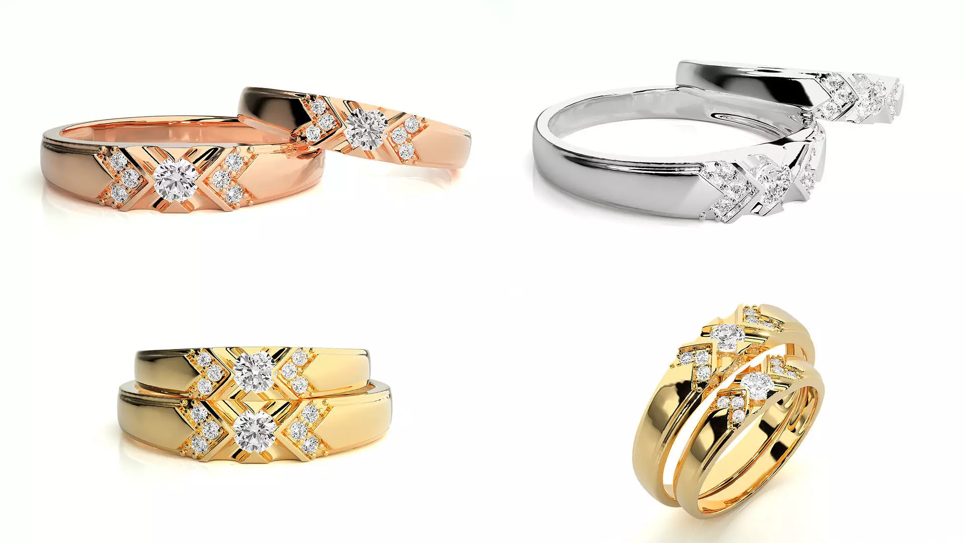 X-Pattern Diamond Ring Design Luxury Detailed Band 3DM and STL 3D print model