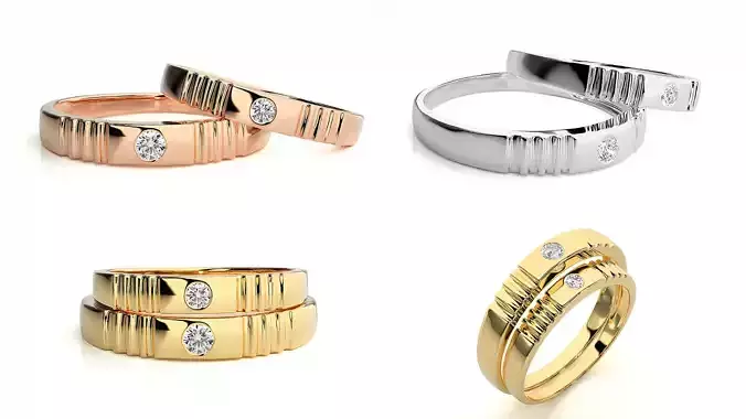 Grooved Diamond couple Ring Design 3DM STL Files