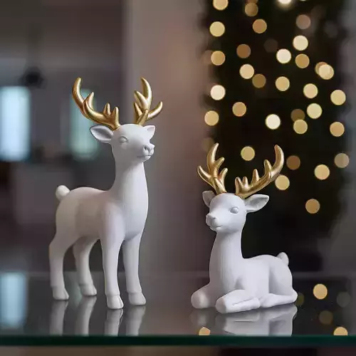 Reindeer Figurines Set   Elegant Christmas Deer Decor