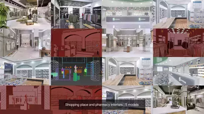 Shopping place and pharmacy interiors