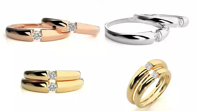 Elegant Couple Ring Minimal Split-Band Design STL 3DM Files