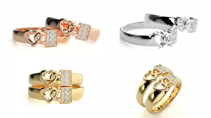 Couple Heart Lock Rings STL 3DM Files 