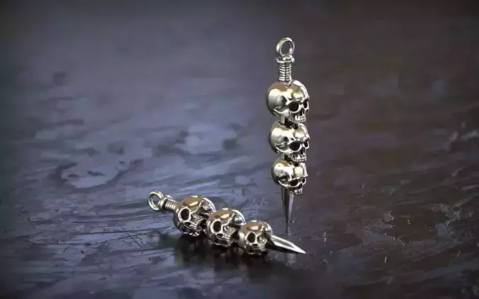 Tri-Skull Blade Pendant
