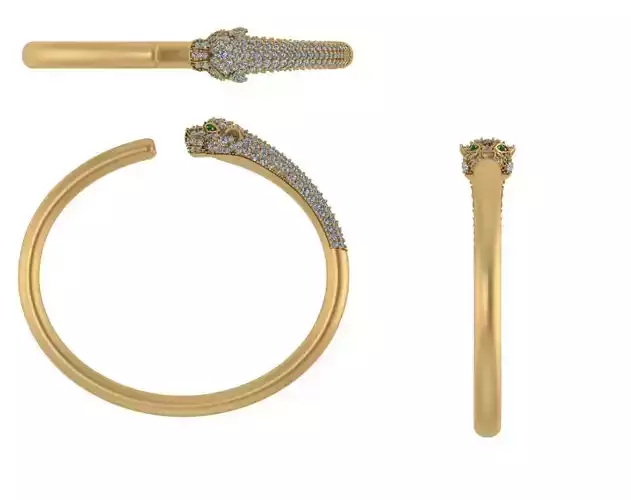 Panther de Diamond Studded Open Bangle 3D Model