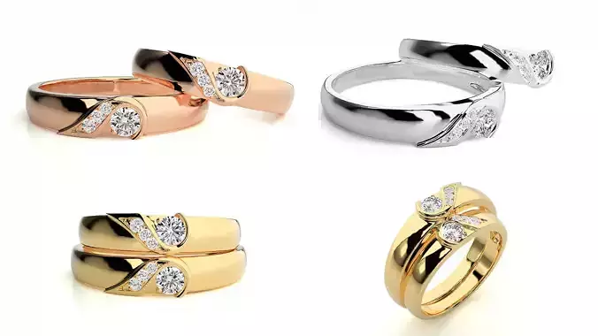 Elegant Curved Couple Rings STL and 3DM Files 