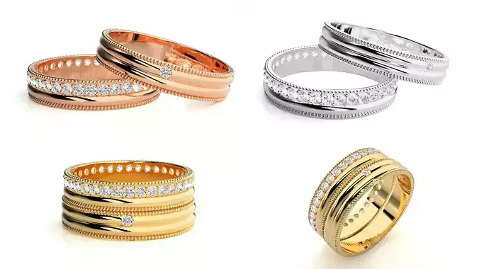 Elegant Multi-Layer Couple Ring Set STL and 3DM Files