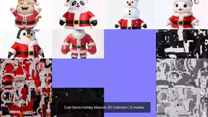Cute Santa Holiday Mascots 3D Collection