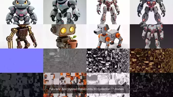 Futuristic And Stylized Robot Units 3D Collection