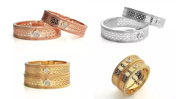 Filigree Openwork Couple Ring Set with STL and 3DM Files