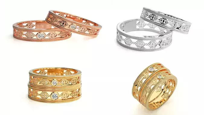 Ornate Filigree Couple Ring Set with STL and 3DM Files