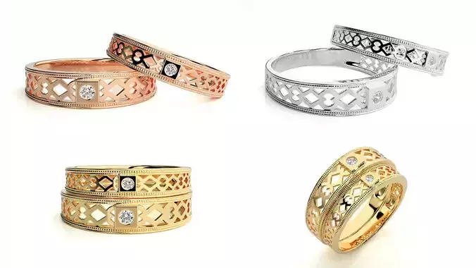 Openwork Geometric Couple Ring Set with STL and 3DM Files