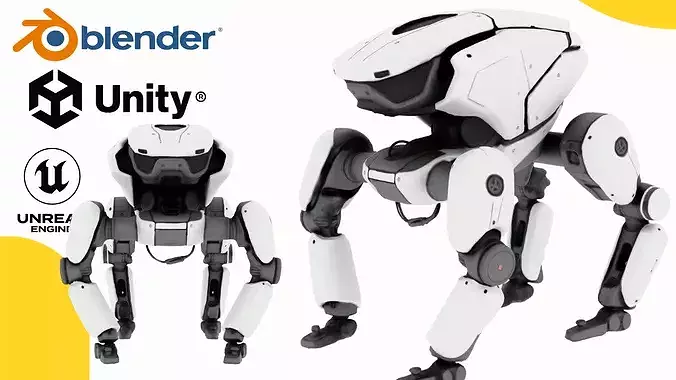 Quadruped Sci-Fi Robot Game-Ready PBR Low-poly 3D model
