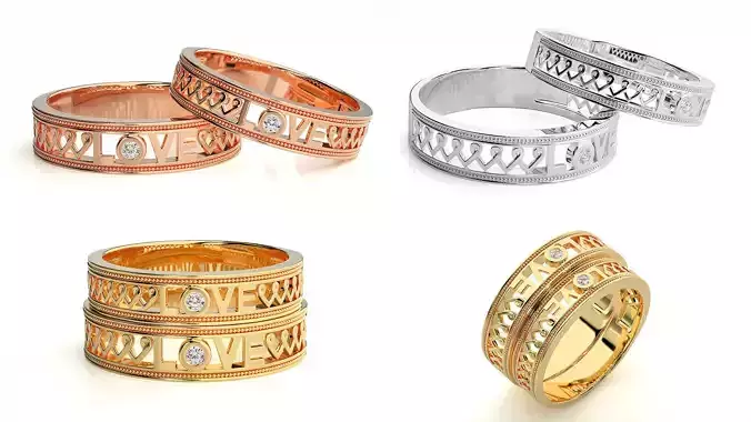 LOVE Couple Ring 3D Model STL and 3DM Files