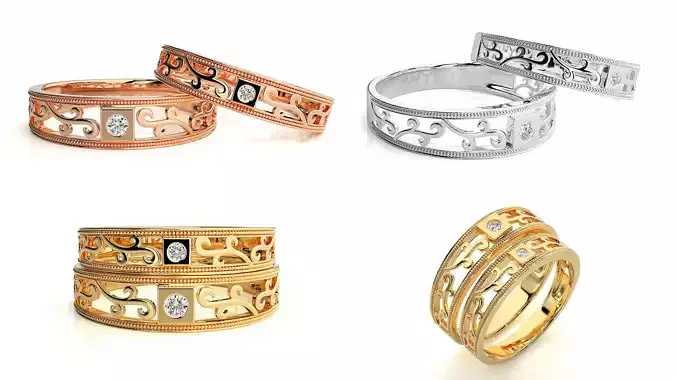 Elegant Filigree Couple Ring Set 3D Model file