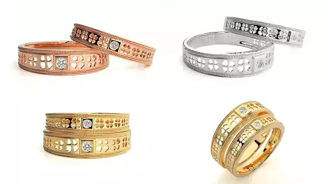 Heart Cutout Filigree Couple Ring Set 3D Model STL and 3DM