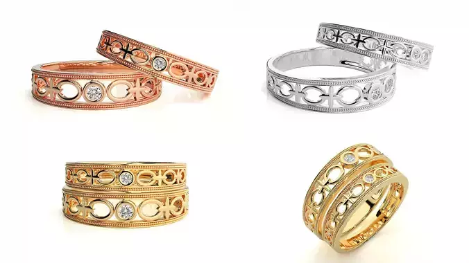 Elegant Openwork Couple Ring Set 3D Model STL and 3DM file