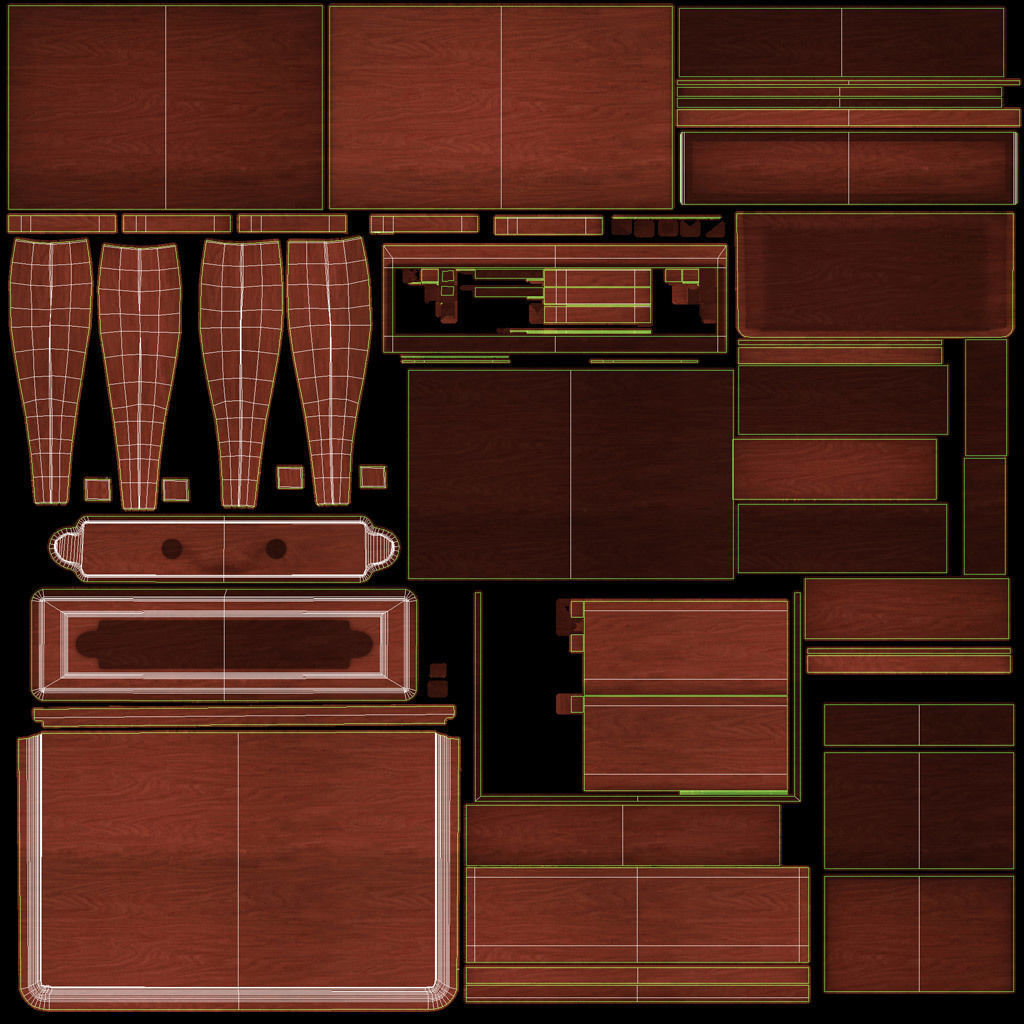 Bedside table with drawers Low-poly 3D model_6