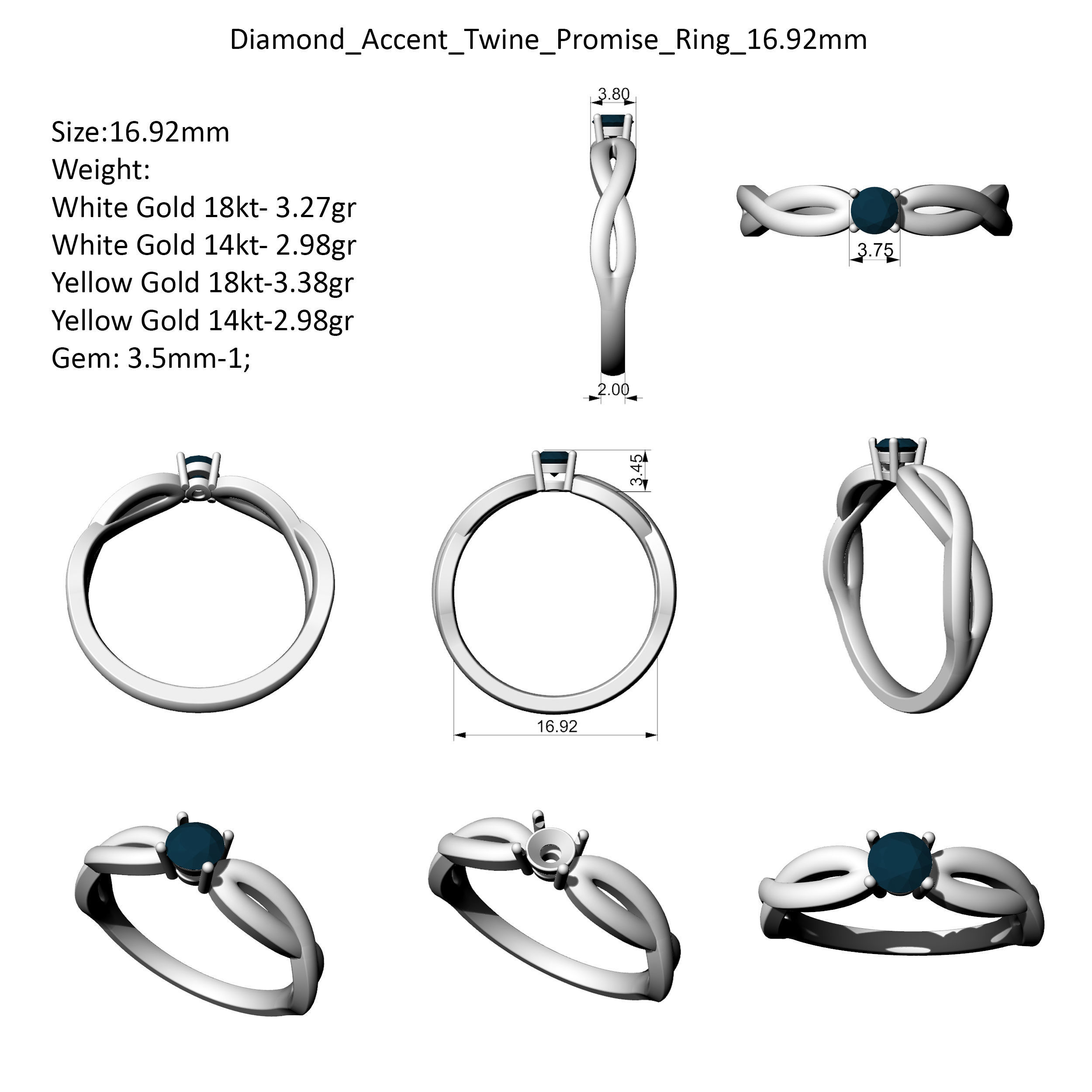 Diamond Accent Twine Promise Ring  3D print model_5