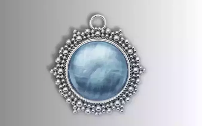 Big Pendant Bubble Border Rope Bezel Native American Style