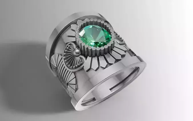 Big Oval Stone Ring Wide Band Native American Style RIng