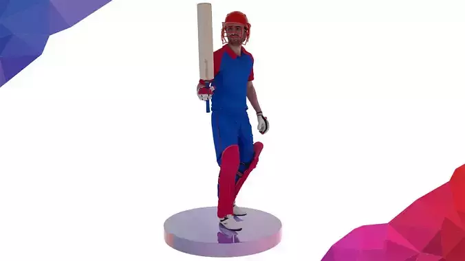 Cricket Batsman Scanned 3D Model Half-Century Celebration Pose