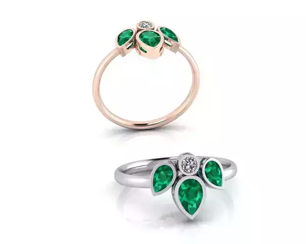 pear emerald and round jewelry ring