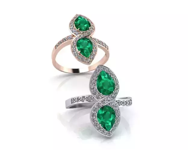 pear emerald halo bypass jewelry ring