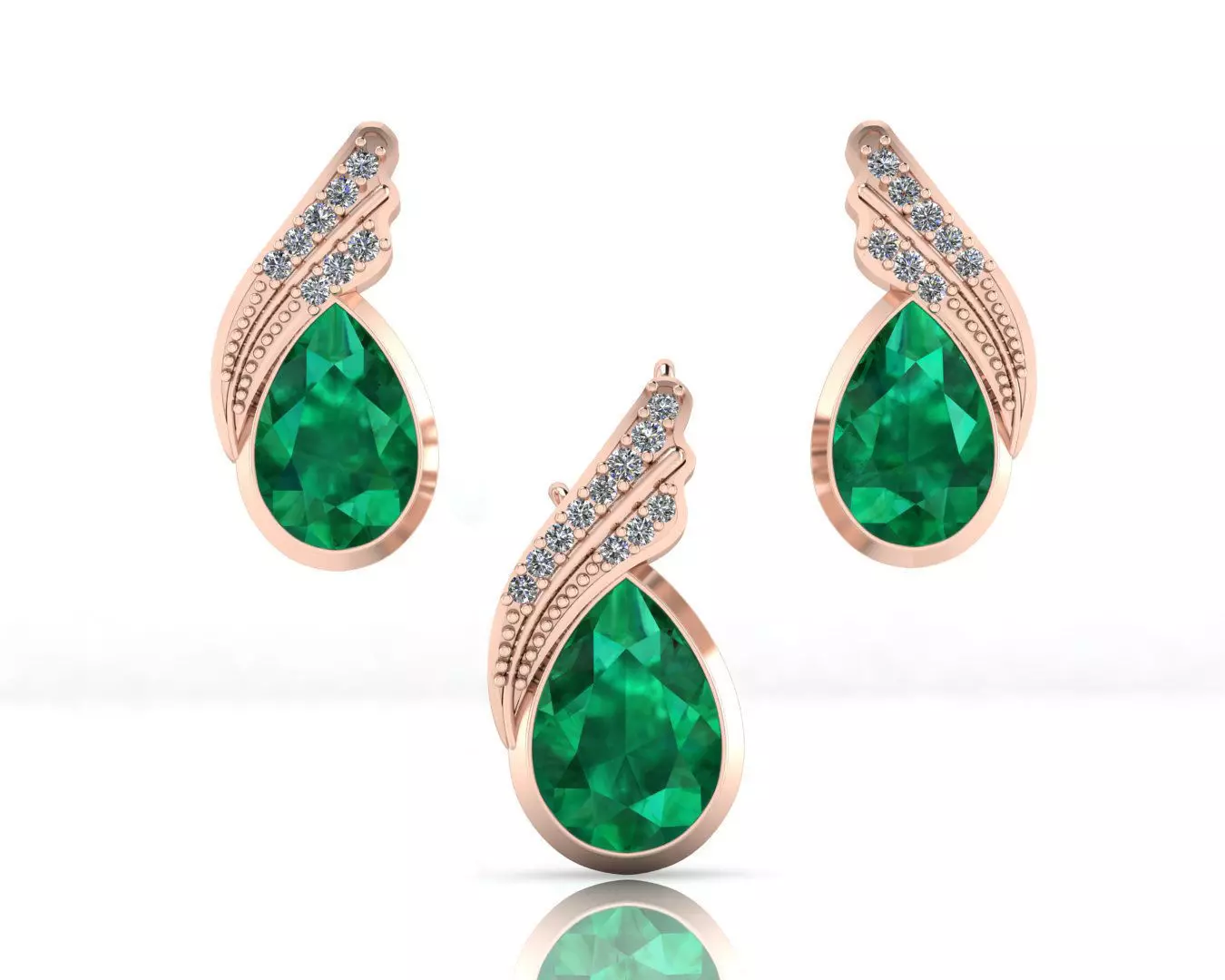 pear emerald jewelry set pendant and earring 3D print model