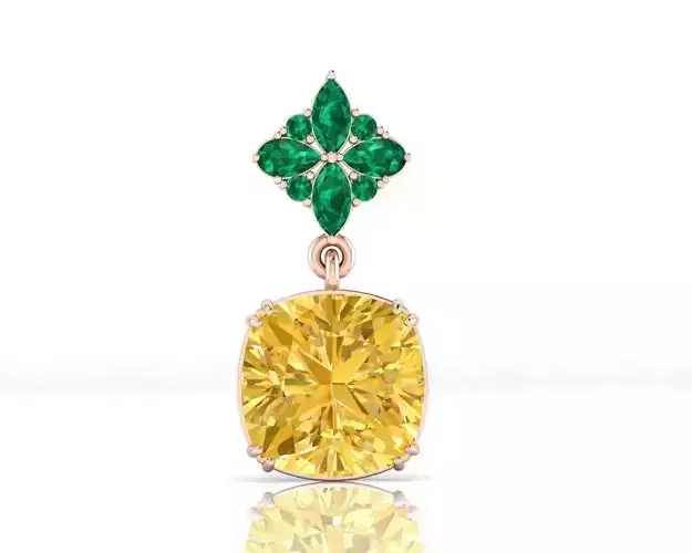 cushion diamond fancy and pear emerald jewelry pendant