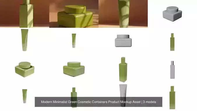 Modern Minimalist Green Cosmetic Containers Product Mockup Asset