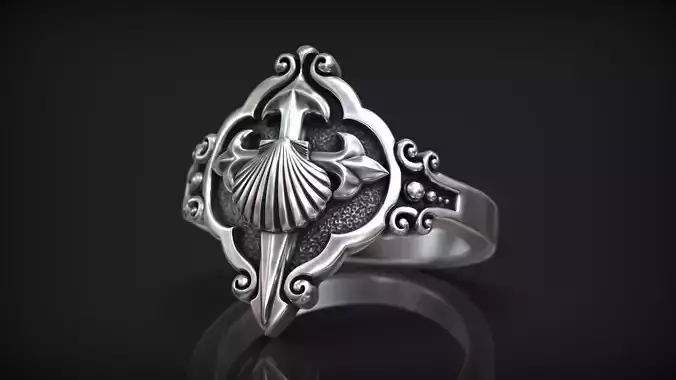 Camino de Santiago Cross Pilgrim Shell Vintage Ring