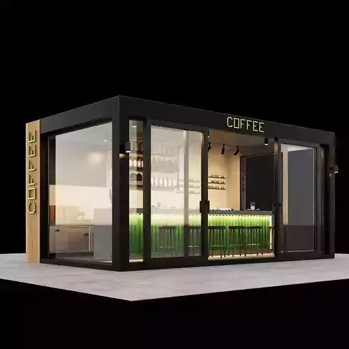 Container Cafe whith furniture and  accessories