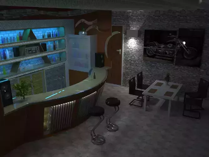 Restaurant bar in motorcycle garage