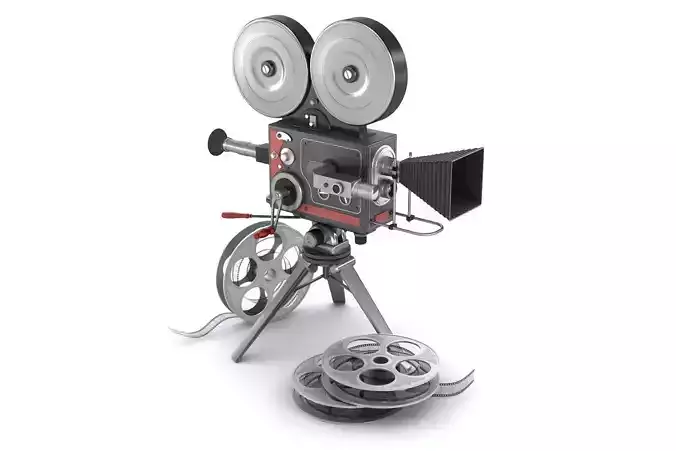Vintage movie camera and film 3D model