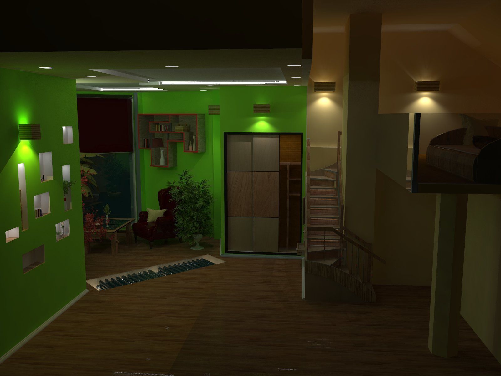 Interior living room with walls Low-poly 3D model_2