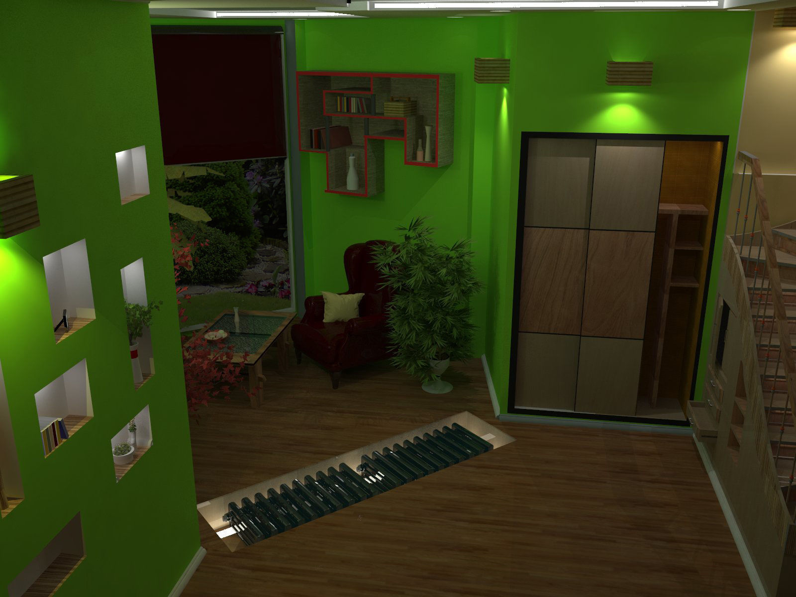 Interior living room with walls Low-poly 3D model_1