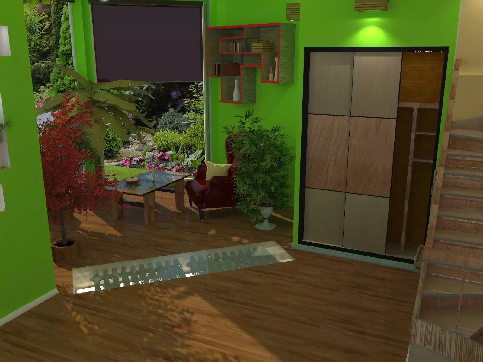 Interior living room with walls Low-poly 3D model_0