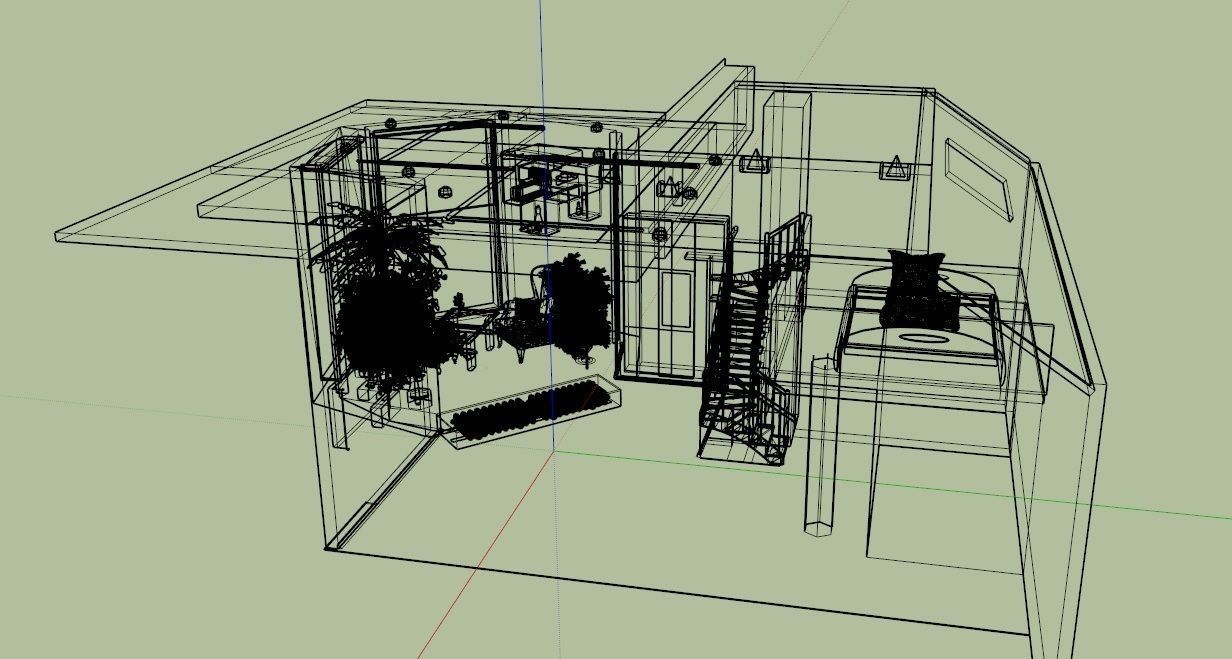 Interior living room with walls Low-poly 3D model_4