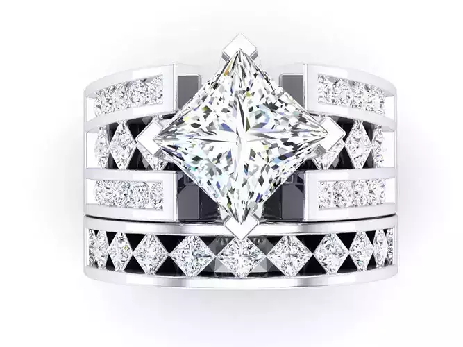 Large Princess Cut Solitaire and Wedding Band SET 3dm