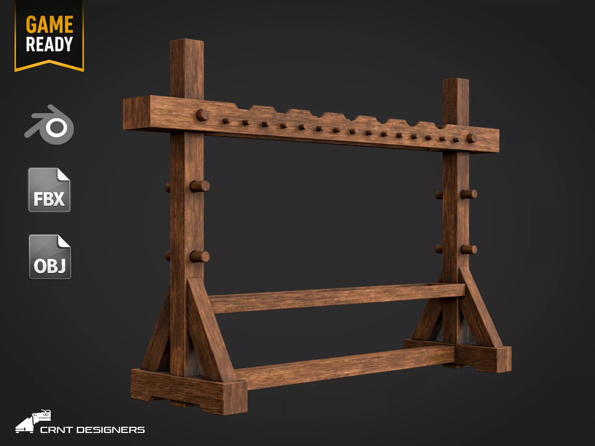 Medieval Weapon Rack Low-poly 3D model