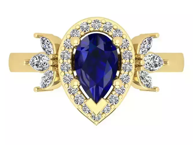 Pear Solitaire With Halo and Side Accent 3dm