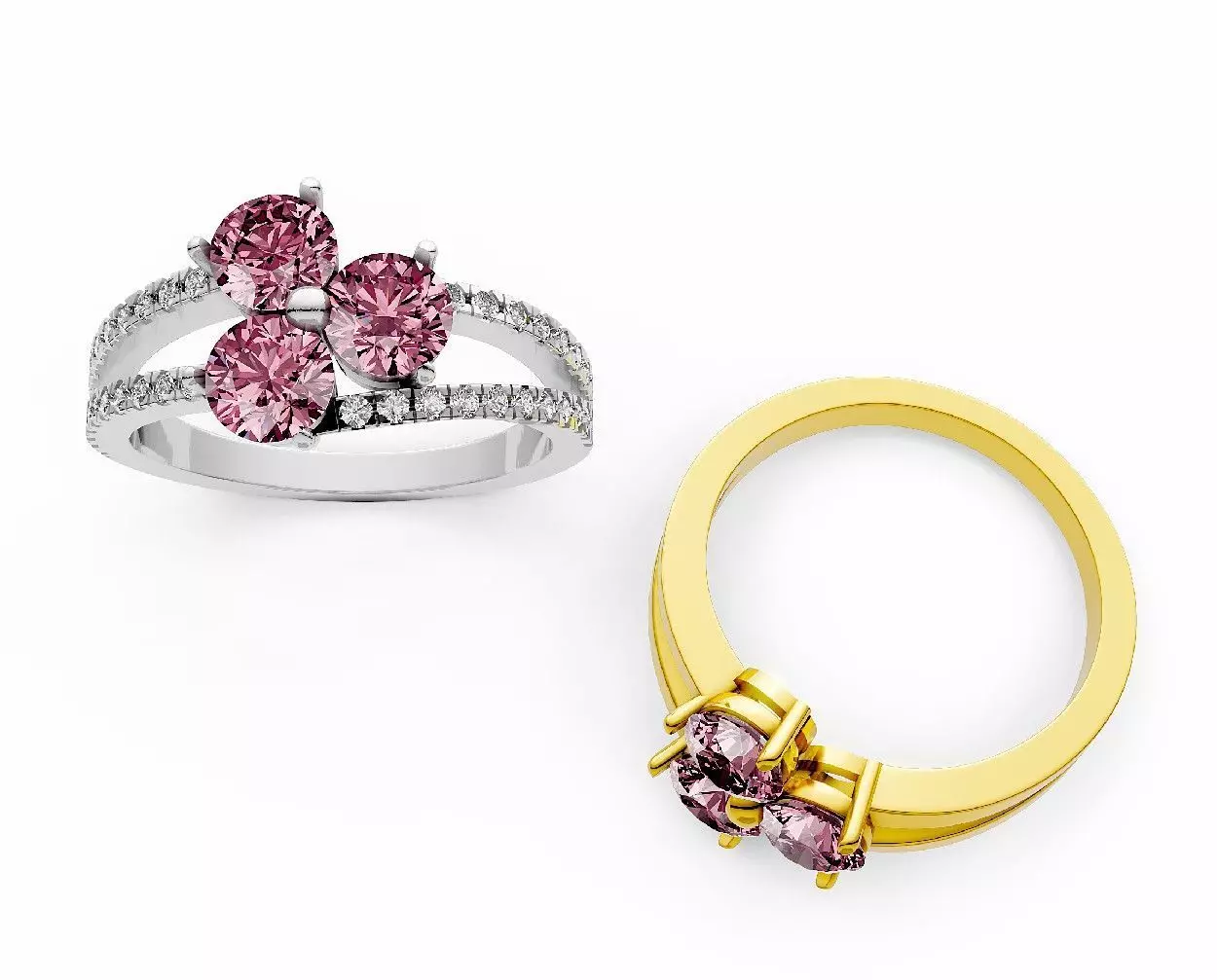 Three Colored Stones Engagement Ring R60 3D print model