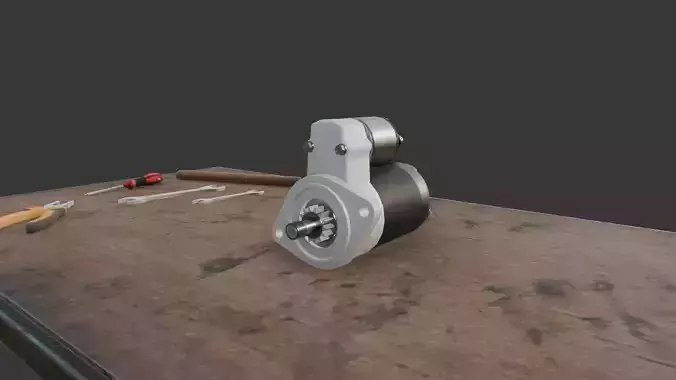 Automotive Starter Motor 3D Model Low Poly PBR 
