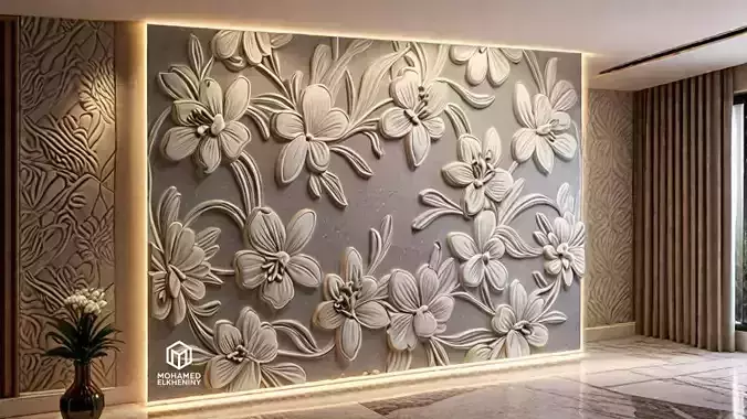 modern rose panel wall decor set relief stl mural CNC 306