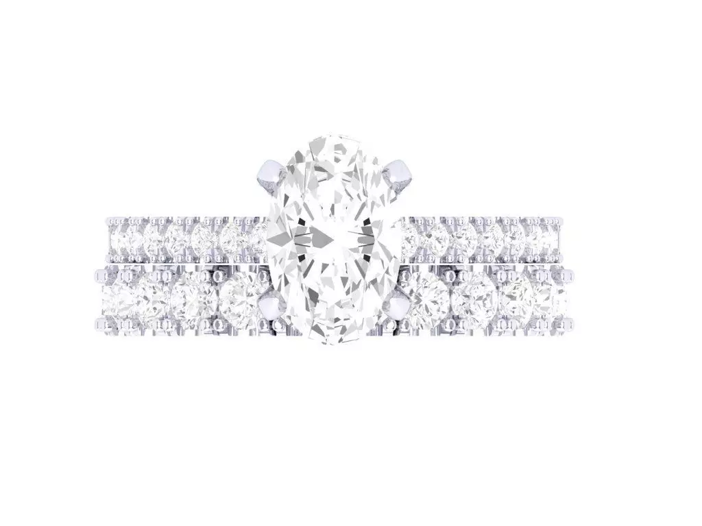 Oval Engagement Ring and Wedding Band SET 3dm 3D print model